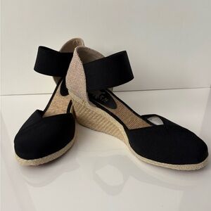 Ralph Lauren Black and Tan Espadrille Wedges